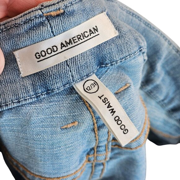 Good American Good Legs Light Blue Wash Distressed Bottom Jeans Sz 31 - Picture 7 of 10